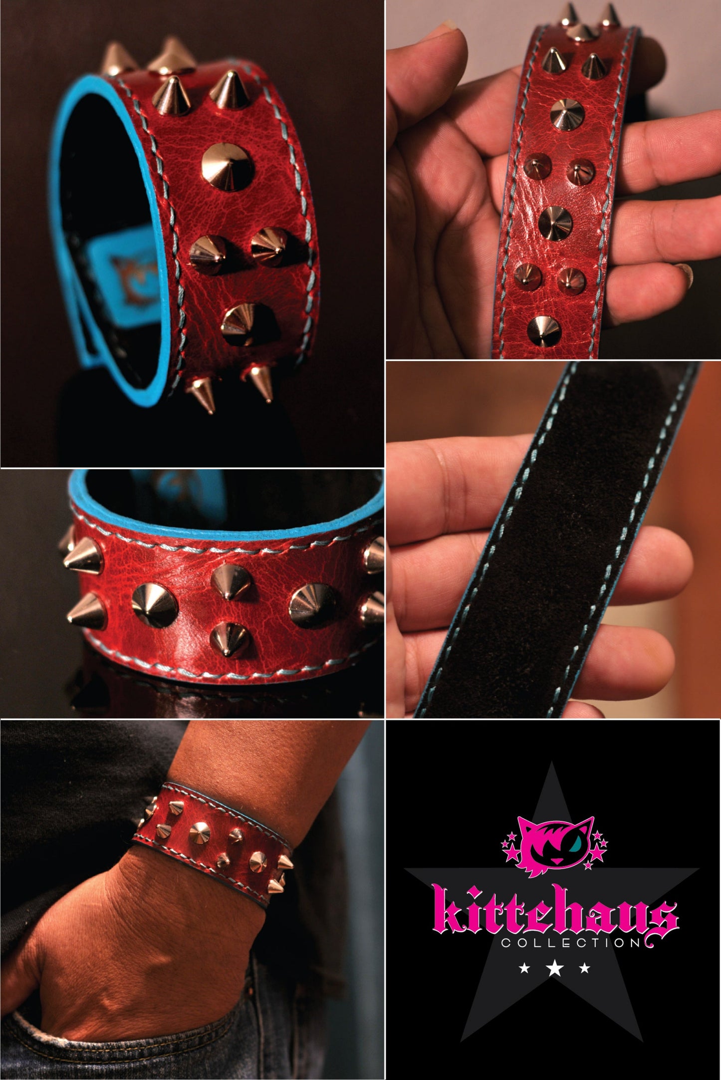 NEW! Garnet Red Leather Bracelet with Teal Edges