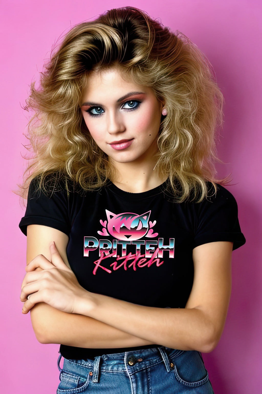 Pritteh Kitteh Retro Logo Fitted Tee