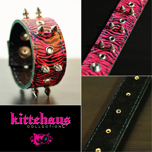 Black & Pink Retro Zebra Leather Bracelet