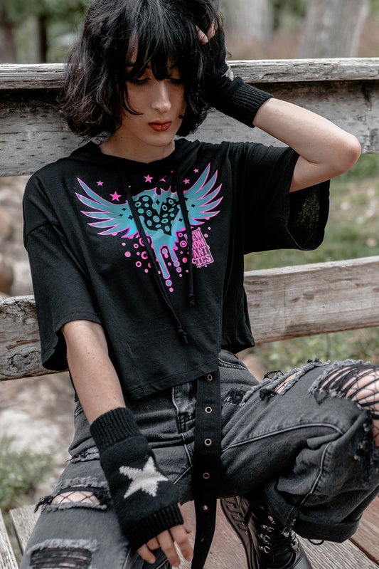Bleeding Heart with Wings Crop Top Hoodie 50% OFF!