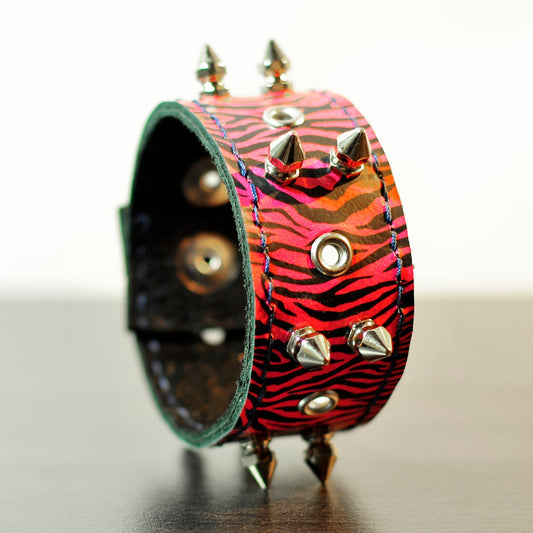 Black & Pink Retro Zebra Leather Bracelet
